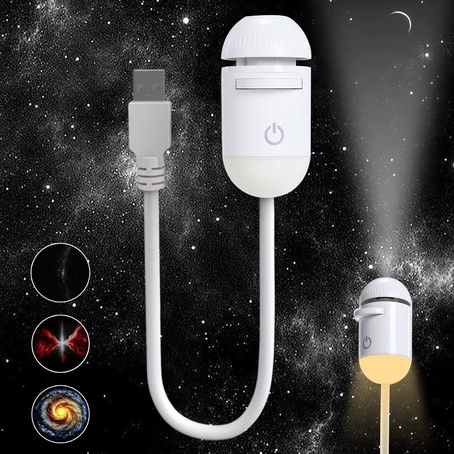 Projection Night Light - USB Powered Starry Sky Lamp for Bedroom Nursery Ambient Lighting.
