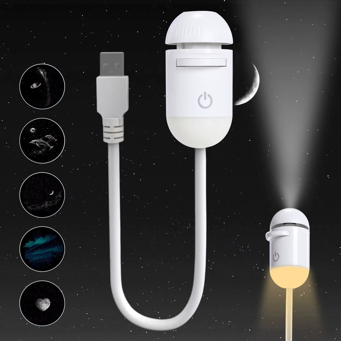 Projection Night Light - USB Powered Starry Sky Lamp for Bedroom Nursery Ambient Lighting.