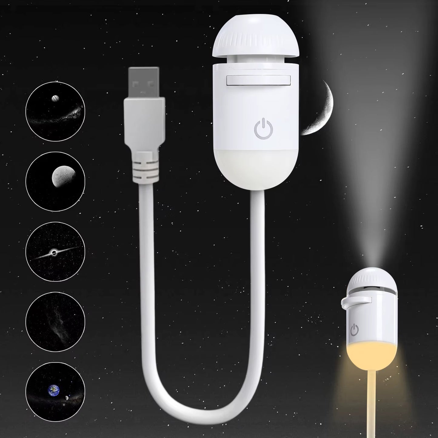 Projection Night Light - USB Powered Starry Sky Lamp for Bedroom Nursery Ambient Lighting.