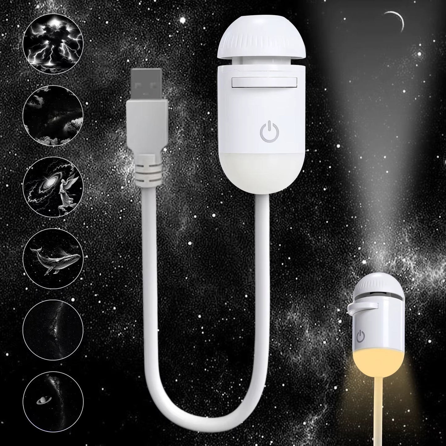Projection Night Light - USB Powered Starry Sky Lamp for Bedroom Nursery Ambient Lighting.