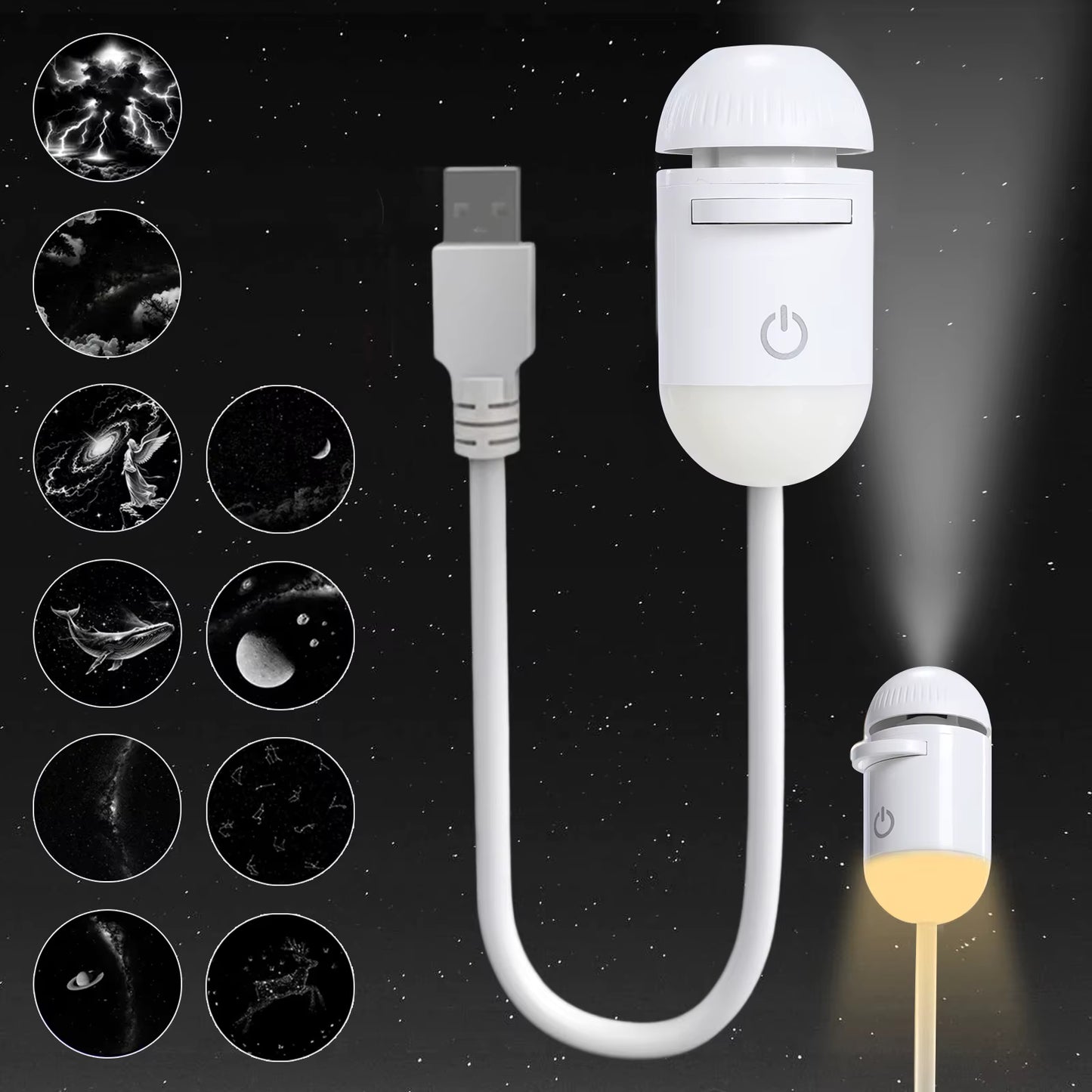 Projection Night Light - USB Powered Starry Sky Lamp for Bedroom Nursery Ambient Lighting.