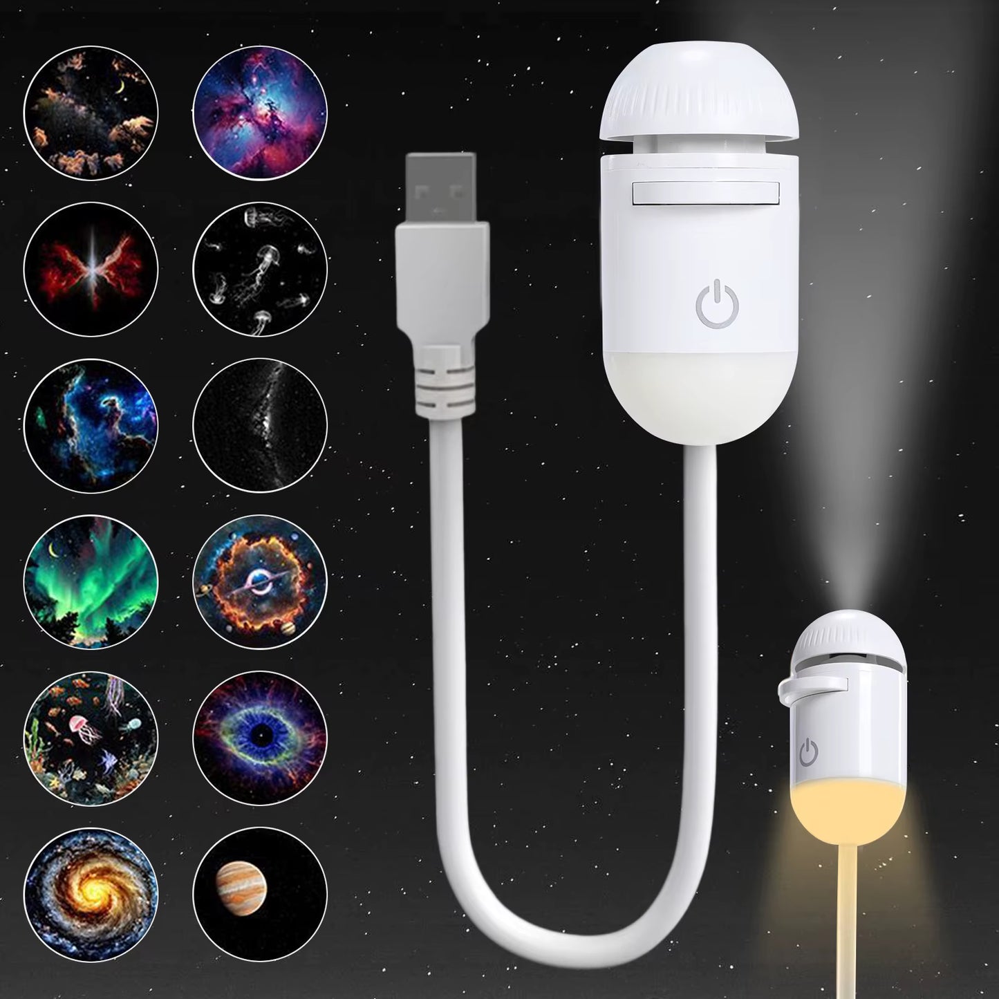 Projection Night Light - USB Powered Starry Sky Lamp for Bedroom Nursery Ambient Lighting.