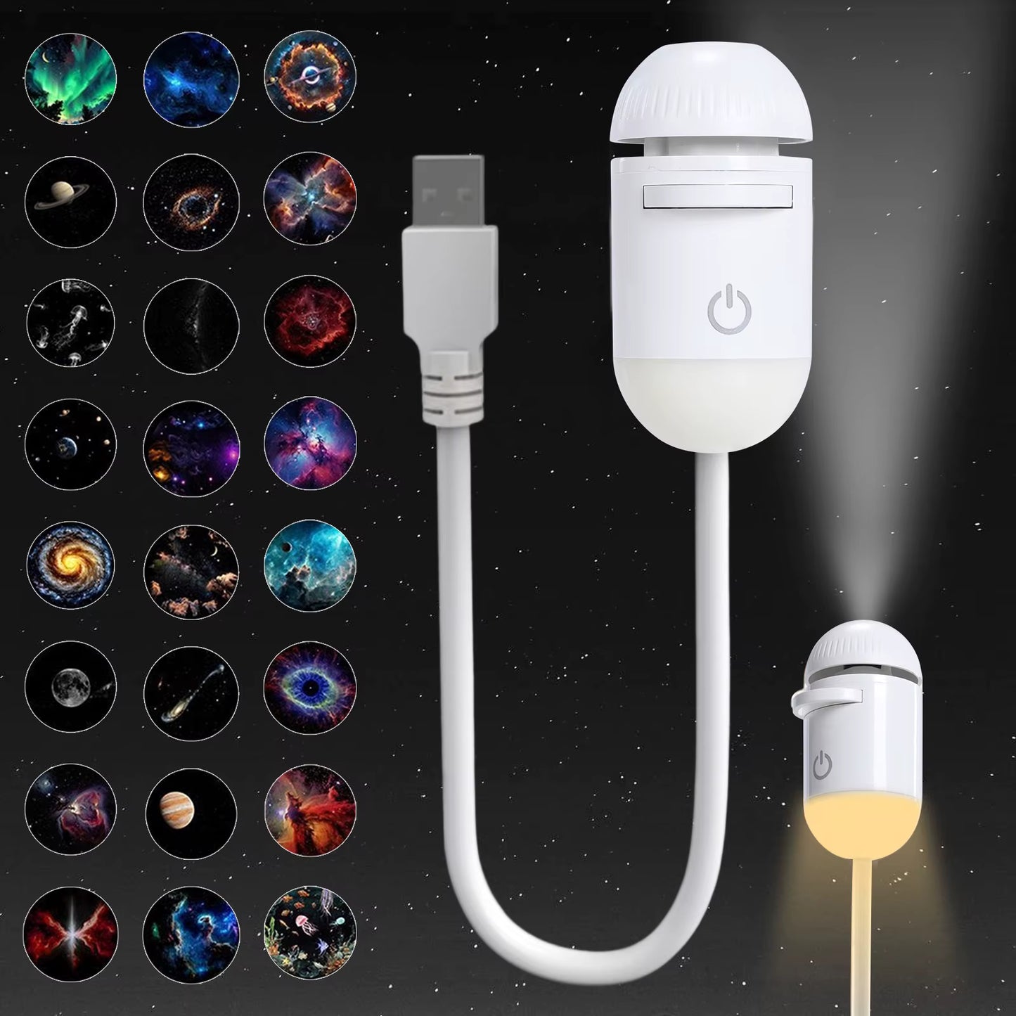 Projection Night Light - USB Powered Starry Sky Lamp for Bedroom Nursery Ambient Lighting.