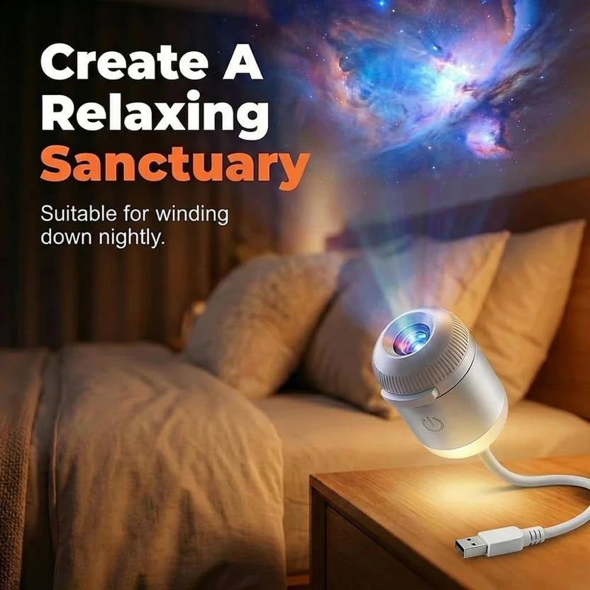 Projection Night Light - USB Powered Starry Sky Lamp for Bedroom Nursery Ambient Lighting.